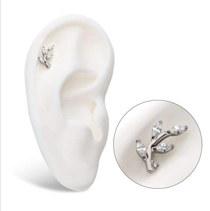 CZ Marquise Curved Leaf