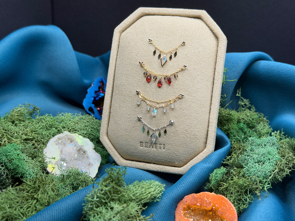 14k Beatti Patra Chain with Rainbow Moonstone