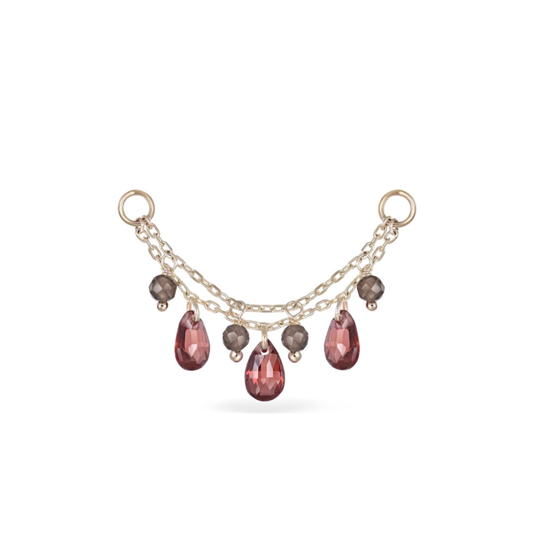 14k Beatti Sonnet Droplet Chain Garnet and Smokey Quartz