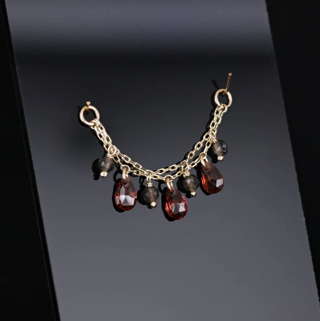 14k Beatti Sonnet Droplet Chain Garnet and Smokey Quartz