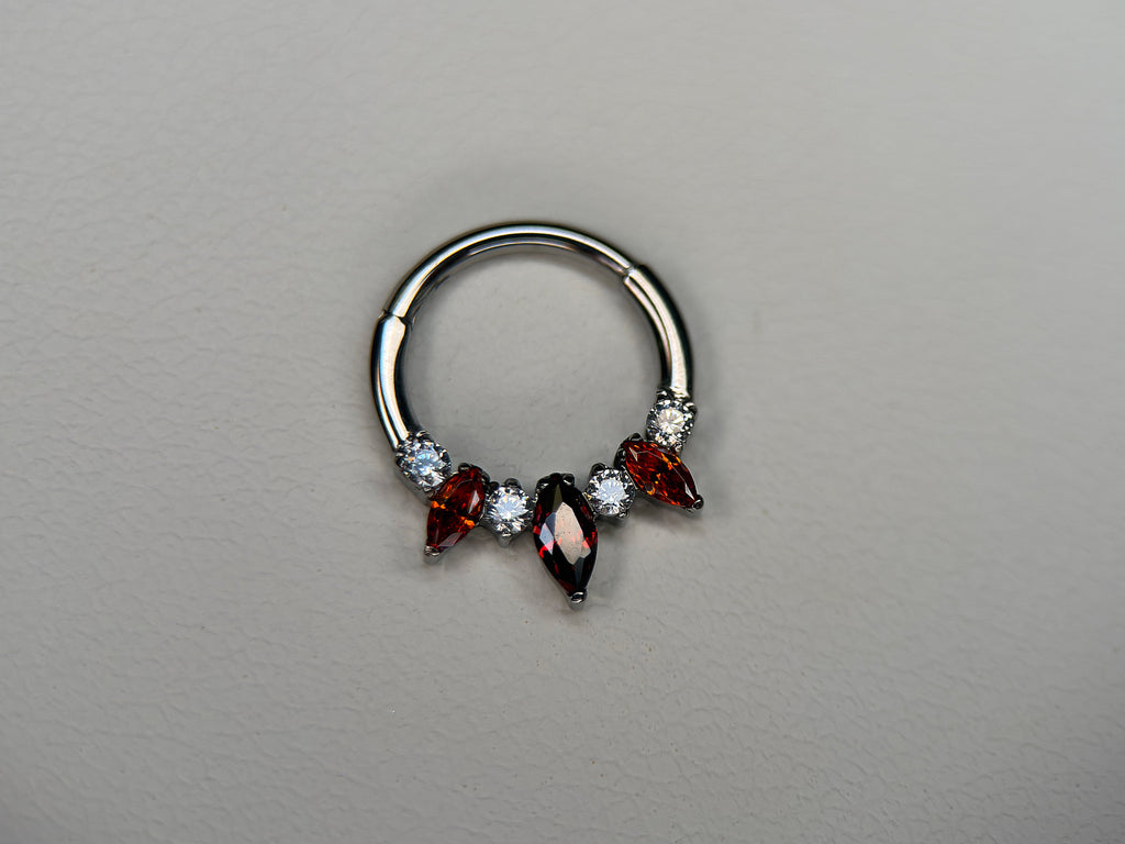 Triple Garnet CZ Marquises Ring