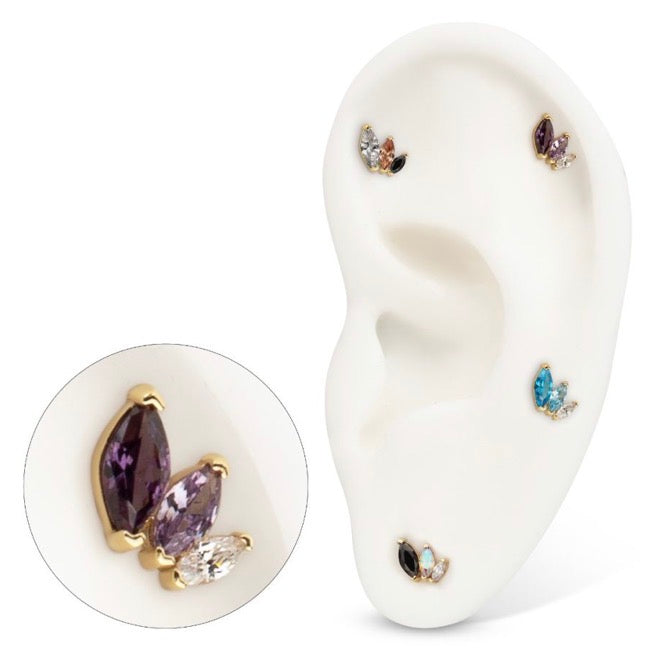 14k Color Gradiant Triple Marquise Fan