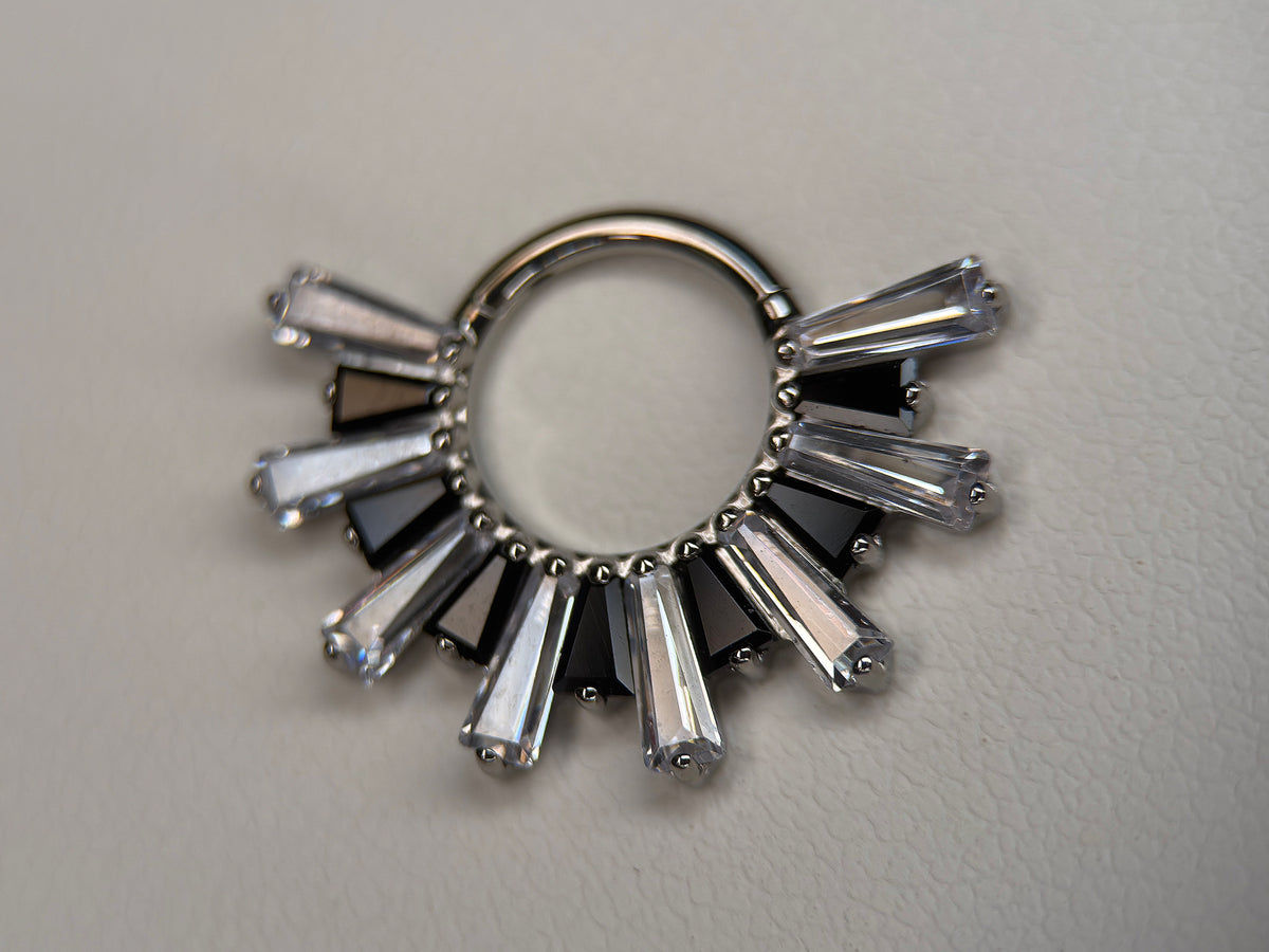 Black and Clear CZ Baguette Burst Ring