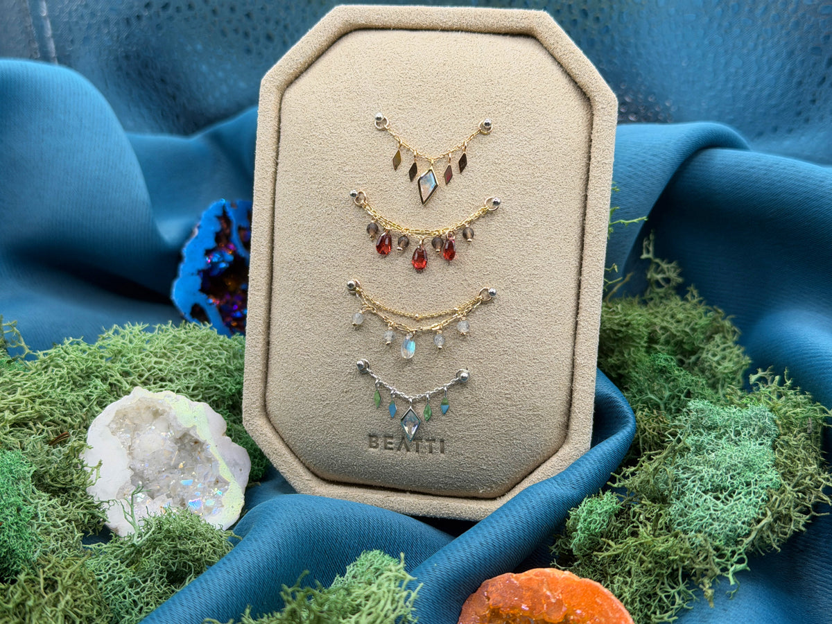 14k Beatti Patra Chain with Rainbow Moonstone
