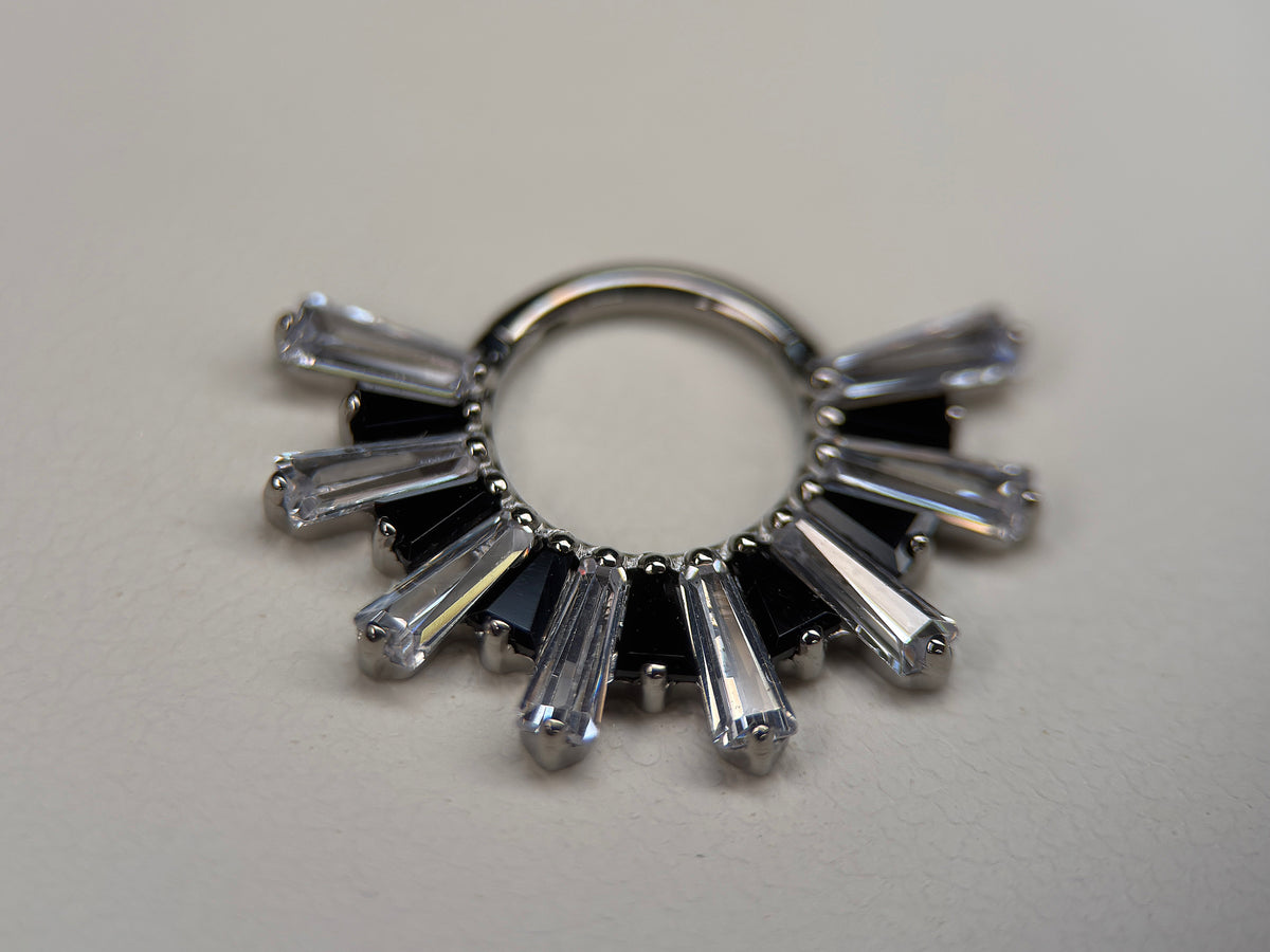 Black and Clear CZ Baguette Burst Ring