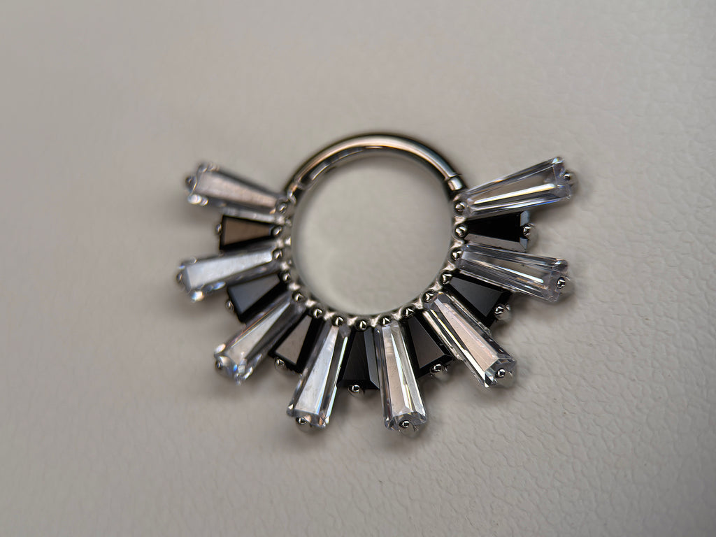 Black and Clear CZ Baguette Burst Ring