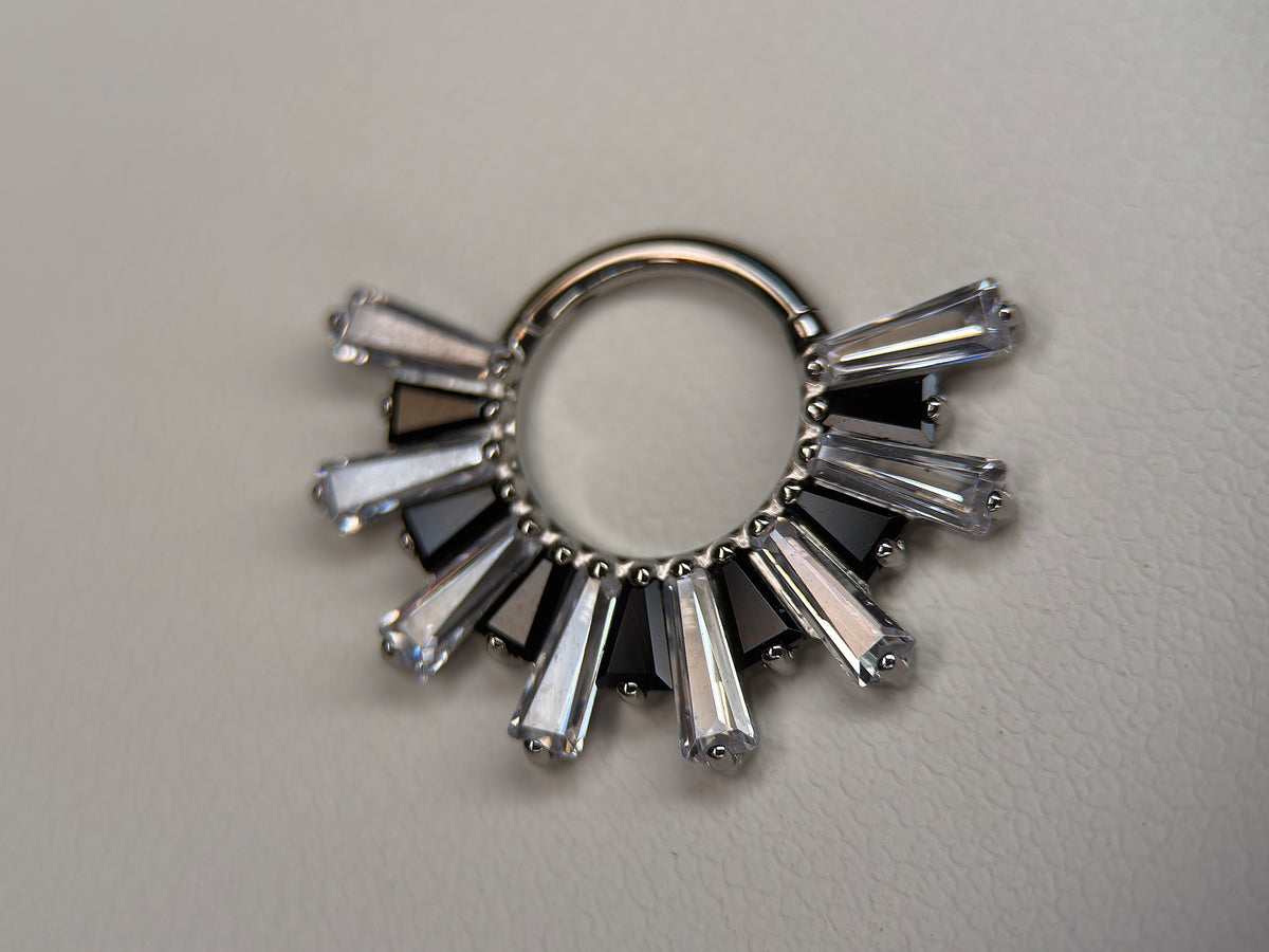 Black and Clear CZ Baguette Burst Ring