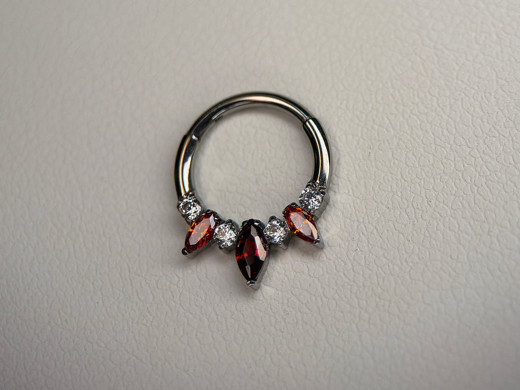 Triple Garnet CZ Marquises Ring