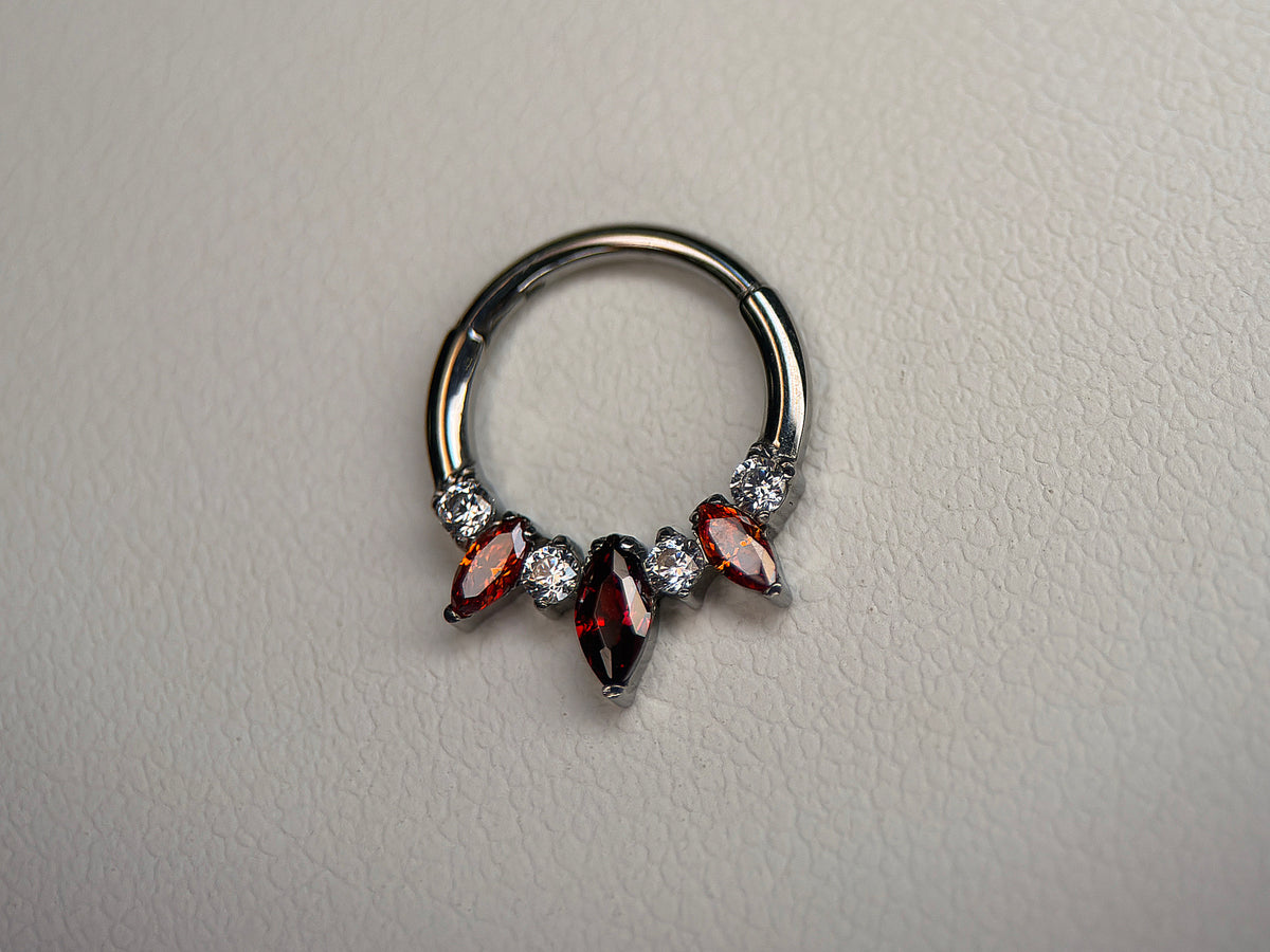 Triple Garnet CZ Marquises Ring