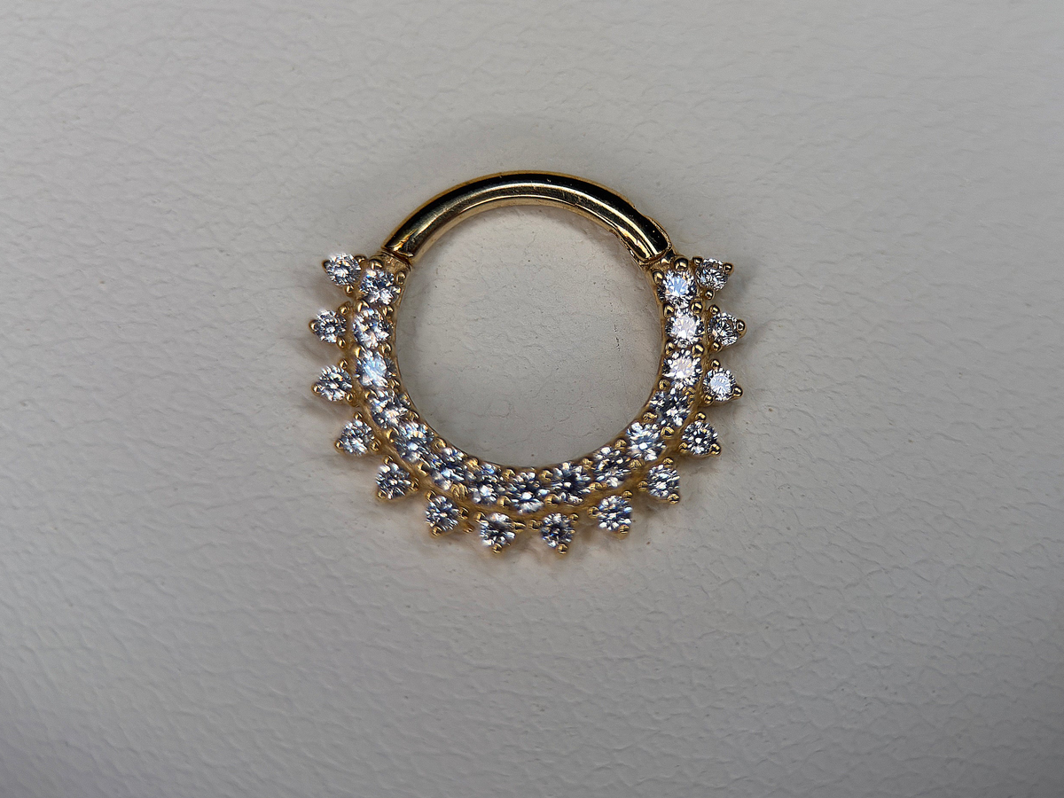 14K CZ Paved and Studded Hinge Ring