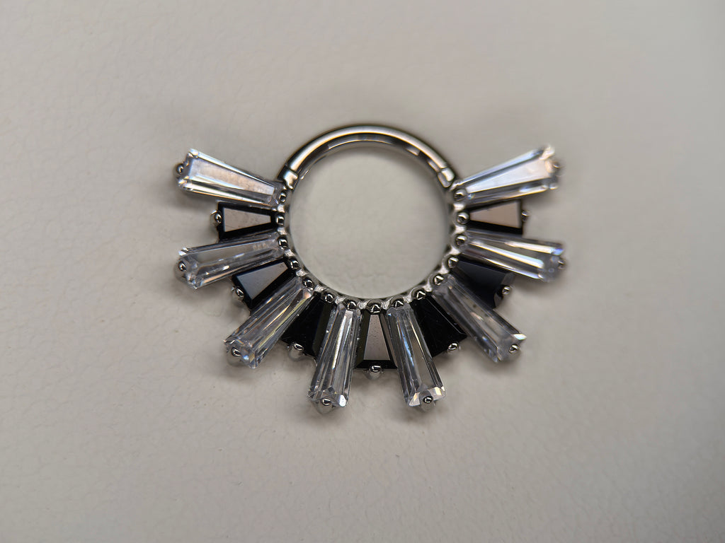 Black and Clear CZ Baguette Burst Ring