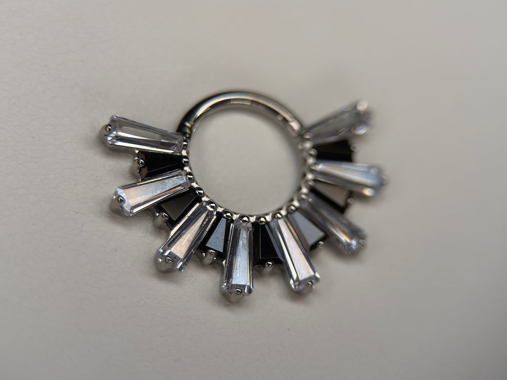 Black and Clear CZ Baguette Burst Ring