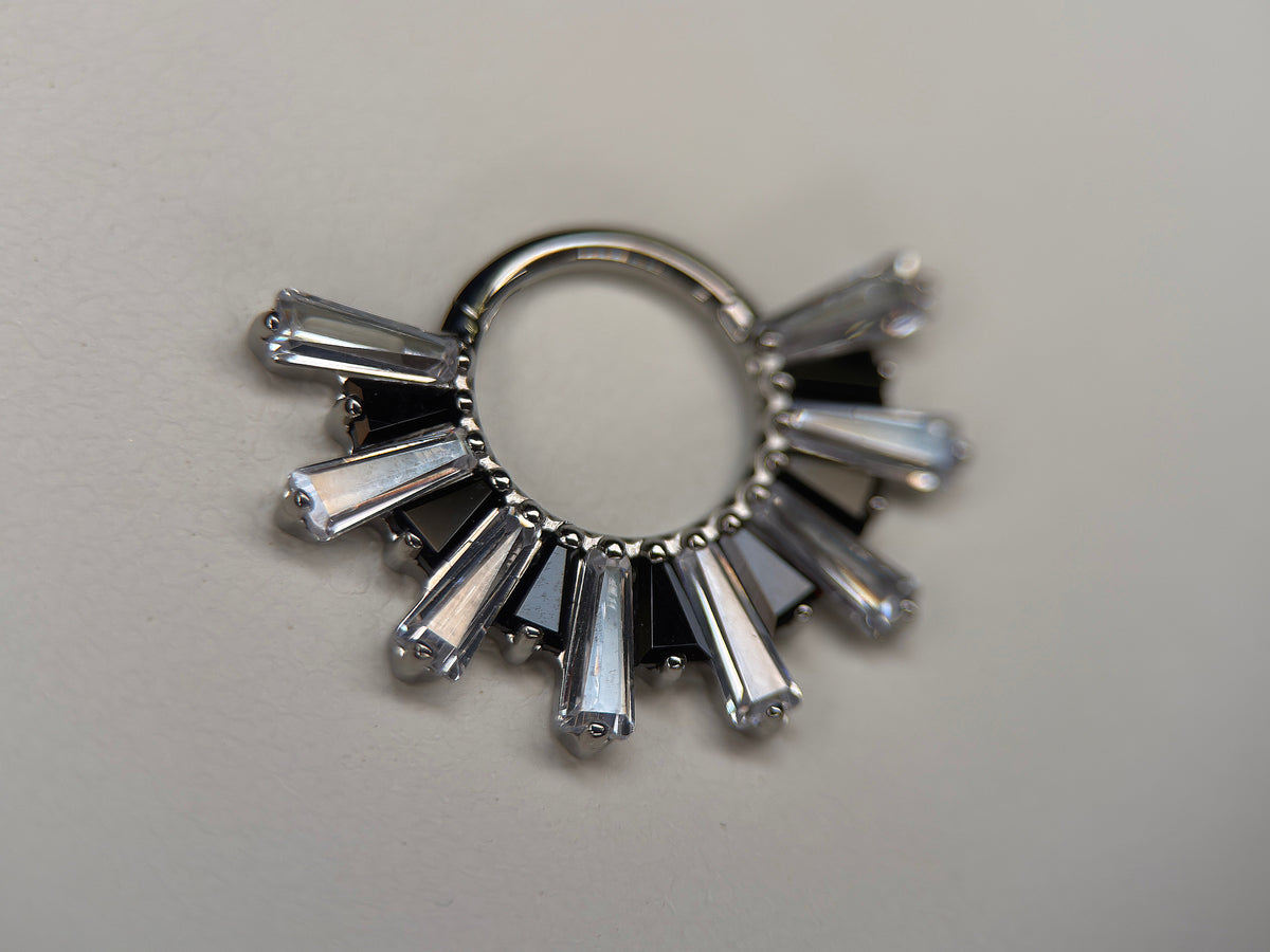Black and Clear CZ Baguette Burst Ring