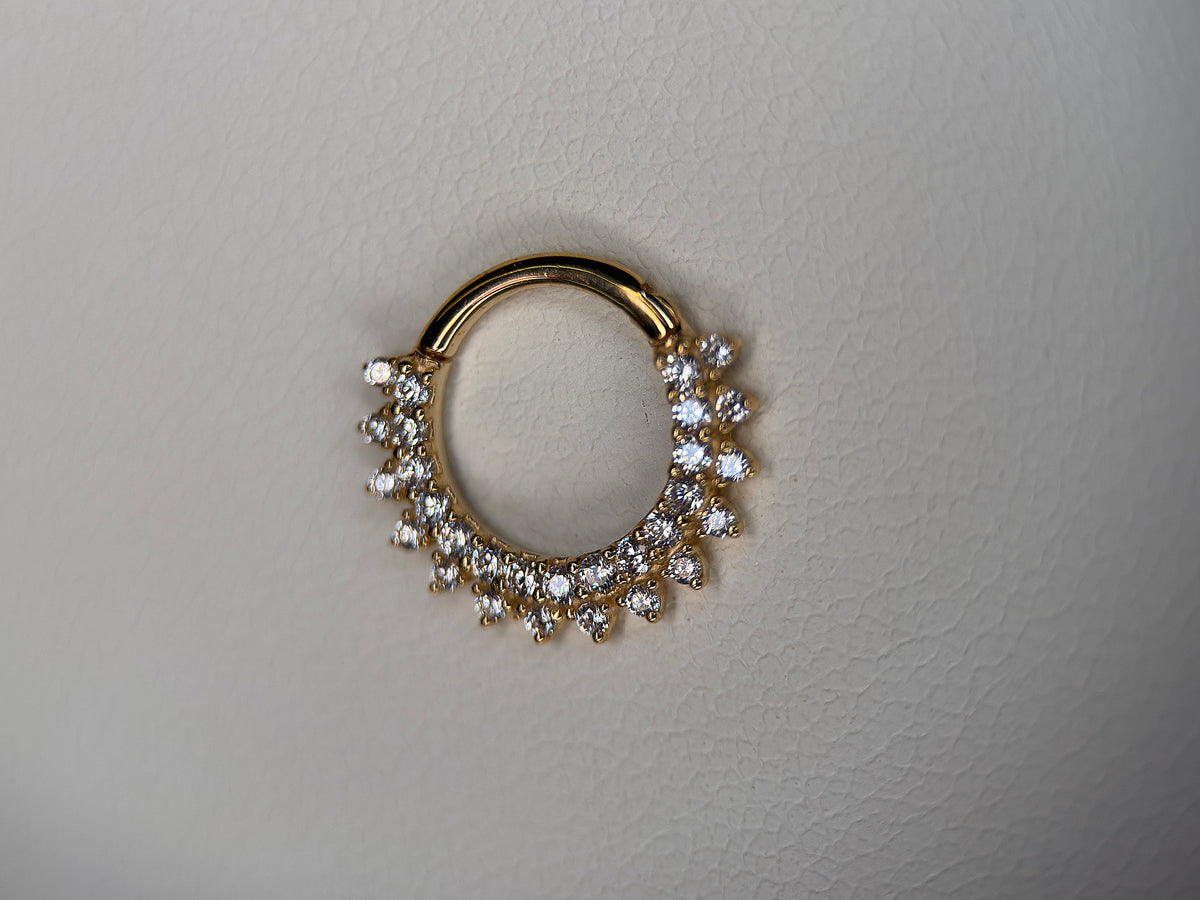 14K CZ Paved and Studded Hinge Ring