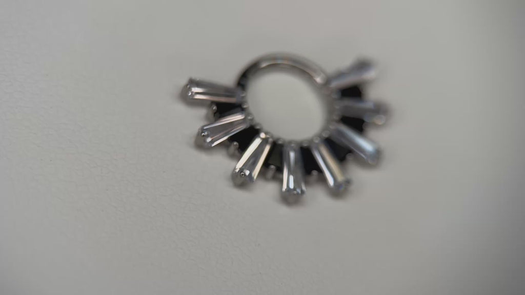 Black and Clear CZ Baguette Burst Ring